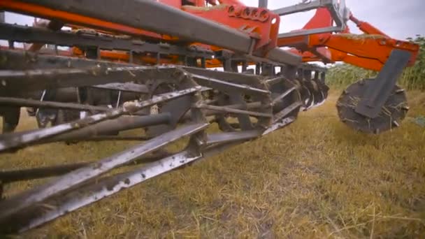 Récolte sur le terrain. Culture des terres avec un tracteur — Video