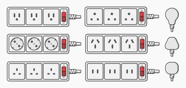 power strip uzatma kablosu priz vektör düz illüstrasyonunu ayarlar