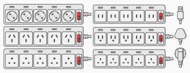 power strip uzatma kablosu priz vektör düz illüstrasyonunu ayarlar