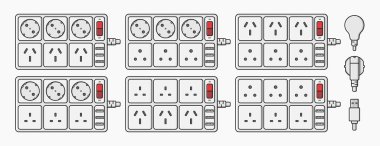 power strip uzatma kablosu priz vektör düz illüstrasyonunu ayarlar