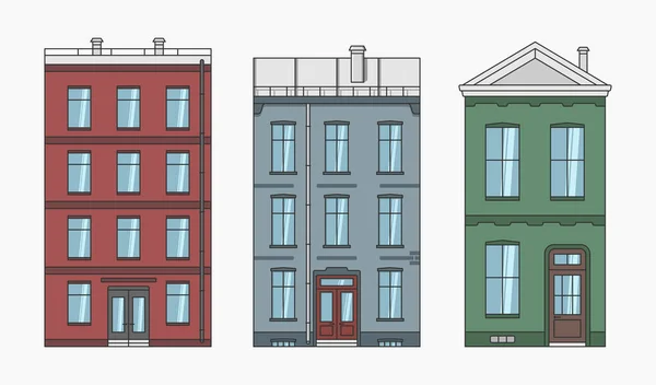 Apartment Building Set Vector Flat Illustration — Stok Vektör