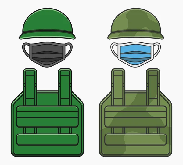 Αλεξίσφαιρο Γιλέκο Στρατού Και Κράνος Ιατρική Μάσκα — Διανυσματικό Αρχείο