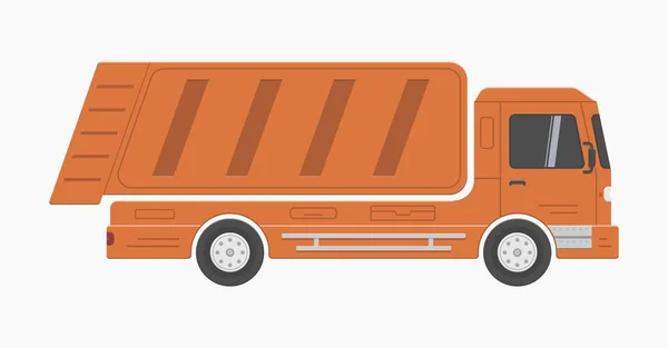 Orange City Dump Garbage Truck Side View Vector Flat Illustration — Stock Vector