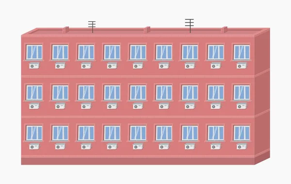 Edificio Rosso Con Condizionatore Aria Sulla Facciata Stile Cartone Animato — Vettoriale Stock