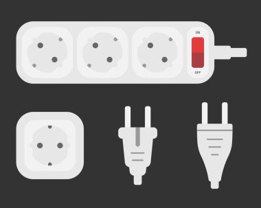 elektrik prizi Avrupa tipi f enerji şeridi genişletici vektör düz illüstrasyon