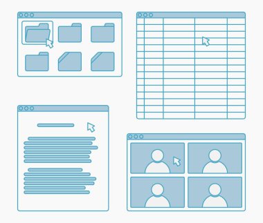 masaüstü uygulaması pencere tablosu raporlama video konferans dizini vektör düz resimleme