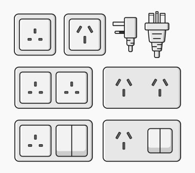 elektrik prizi prizi priz tip g ve ben vektör düz illüstrasyon ayarladım