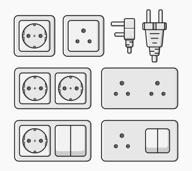 elektrik prizi prizi priz tip f ve d vektör düz illüstrasyon ayarlayın