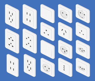 izometrik güç çıkış anahtarı vektör düz illüstrasyonunu ayarla