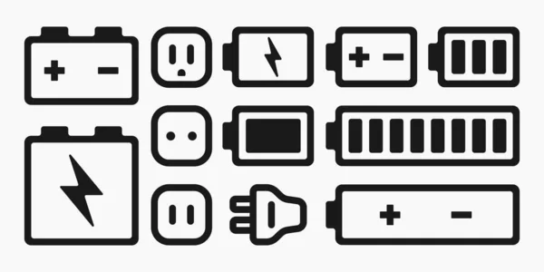 Bateria Tomada Energia Linha Ícone Conjunto Vetor Plana Ilustração — Vetor de Stock