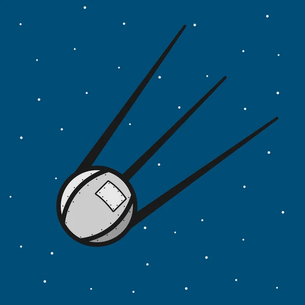 Vieux Satellite Dans Espace Bleu Vecteur Plat Illustration — Image vectorielle