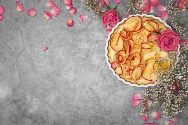 Tarte Aux Pommes Aux Roses Gâteau Maison Fête Des Mères — Photo