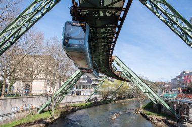 Wuppertal Suspension Railway train in Germany. The unique electric monorail system is Wuppertals landmark. North Rhine-Westphalia, High quality photo
