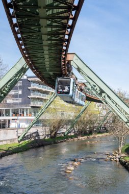 Wuppertal Suspension Railway train in Germany. The unique electric monorail system is Wuppertals landmark. North Rhine-Westphalia, High quality photo