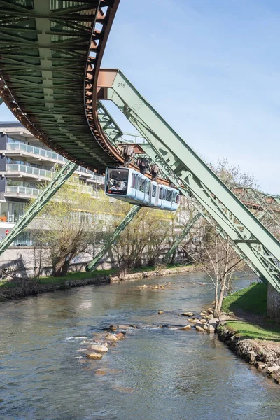 Wuppertal Suspension Railway train in Germany. The unique electric monorail system is Wuppertals landmark. North Rhine-Westphalia, High quality photo