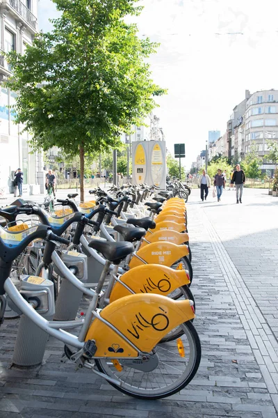Brussels Belgium June 2022 Public Villo Bicycles Parked Sharing High — 图库照片