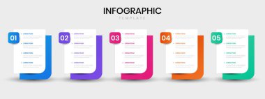 Simgeli kare şablon tasarımı ve 5 seçenek ya da adımlı ticari bilgi-ince çizgi süreci. Vektör illüstrasyonu.