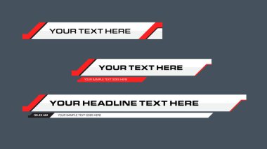 Lower third vector design with red shape overlay strip text video.