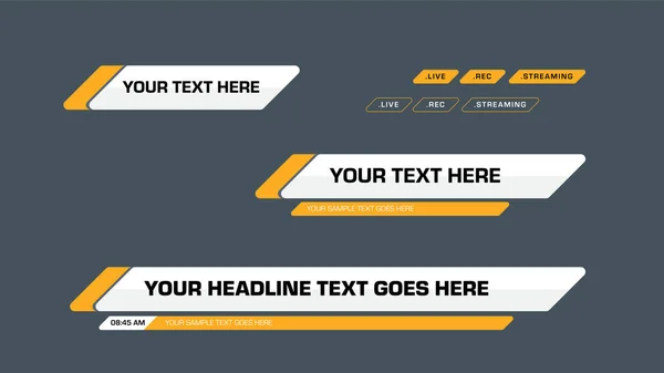 Yellow Lower Third Template Set Banners Bars News Sport Channels — Stock vektor