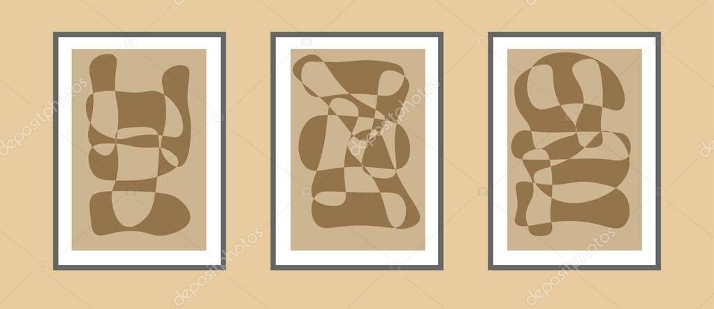  Set of trendy abstract aesthetic minimalist artistic hand drawn composition