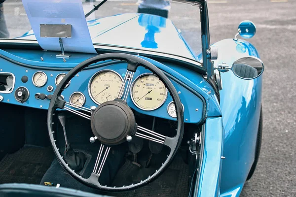 Closeup Shot Interior Old Vintage Blue Car Classic Fest 2022 —  Fotos de Stock