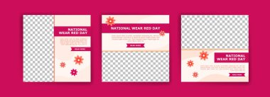Ulusal giyim günü için sosyal medya şablonu. Kalp hastalıkları hakkında kadınlara yönelik ulusal bilinçlendirme kampanyası.