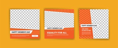 Düzenlenebilir pankart şablonu. Kadınlar günü sosyal medya şablon tasarımı yayınlıyor. Fotoğraf kolajlı düz tasarım vektörü.