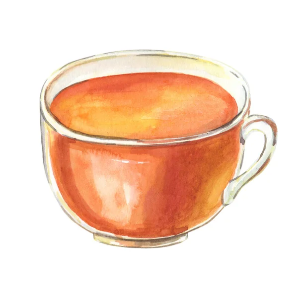 Chávena de chá aquarela. Caneca marrom isolado no fundo branco. — Fotografia de Stock
