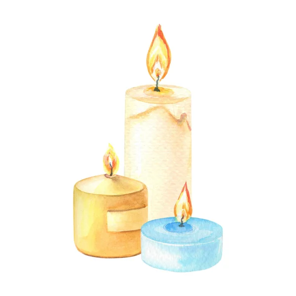 Composición acuarela de velas sobre fondo blanco. Acuarela elemento izolado. — Foto de Stock