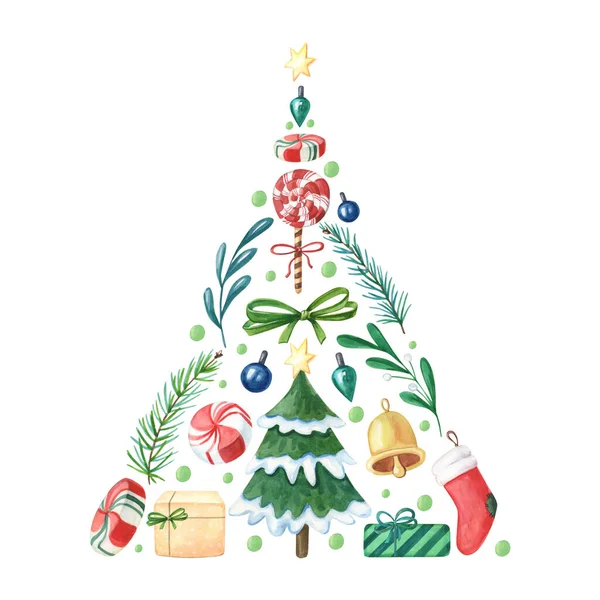 Acuarela Árbol de Navidad de elementos navideños .Ilustración de invierno para el nuevo año. —  Fotos de Stock