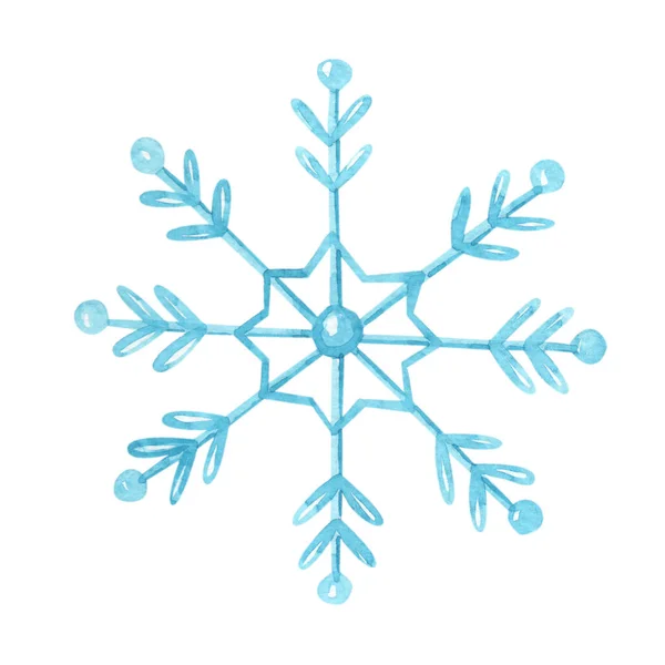 Aquarel sneeuwvlok. Geïsoleerd op witte achtergrond. Aquarel — Stockfoto