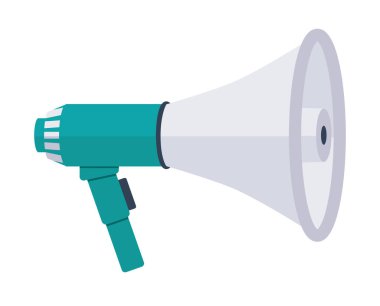 Sinema endüstrisi, dergiler ve internet siteleri için bir ikon. Megafon, hoparlör. Karakterler filmi. Vektör illüstrasyonu. Beyaz arkaplandaki izole görüntü..