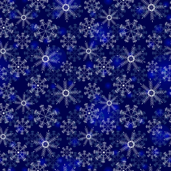 雪片のシンプルなシームレスなパターン 冬のテクスチャ クリスマス テンプレート 包装紙のための青の背景 — ストックベクタ