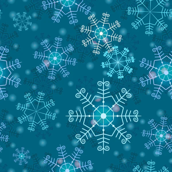 Abstraktes Einfaches Nahtloses Muster Mit Schneeflocken Winterliche Textur Weihnachtsvorlage Blauer — Stockvektor