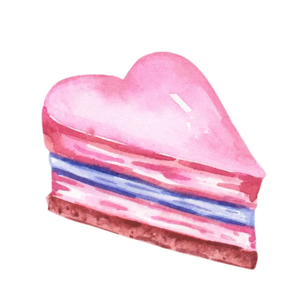 분홍빛 컵케이크 심장. 발렌틴의 날을 위한 워터 컬러 삽화 — 스톡 사진