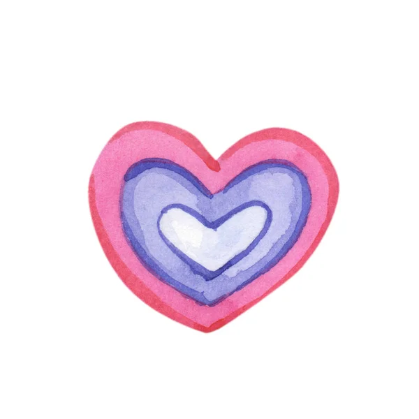 水彩ピンクとパープルのハート。バレンタインデーのための水彩イラスト. — ストック写真