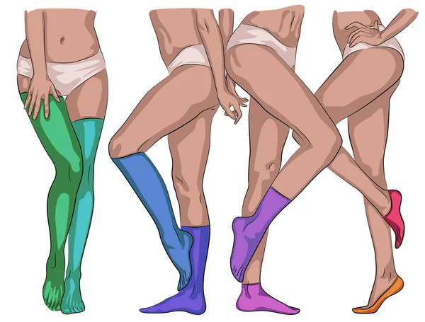 Женские Ножки Разноцветных Носках — стоковый вектор