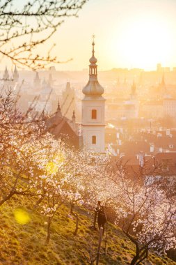 Petrin tepesi gün doğumunda, Küçük kasaba, Prag, Çek Cumhuriyeti