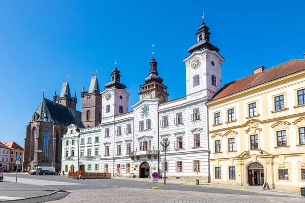 Kościół Ducha Biała Wieża Ratusz Plac Wielki Miasto Hradec Kralove — Zdjęcie stockowe