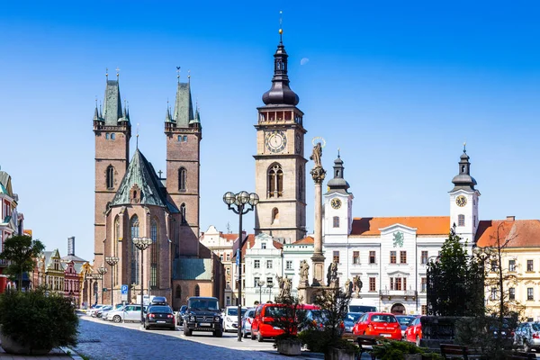 Kostel Ducha Bílá Věž Radnice Mariánský Sloup Velké Náměstí Hradec — Stock fotografie