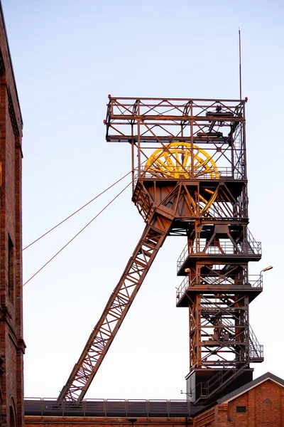 Elevador Poço Grua Mina Carvão Negro Mina Carvão Gruda Contra — Fotografia de Stock