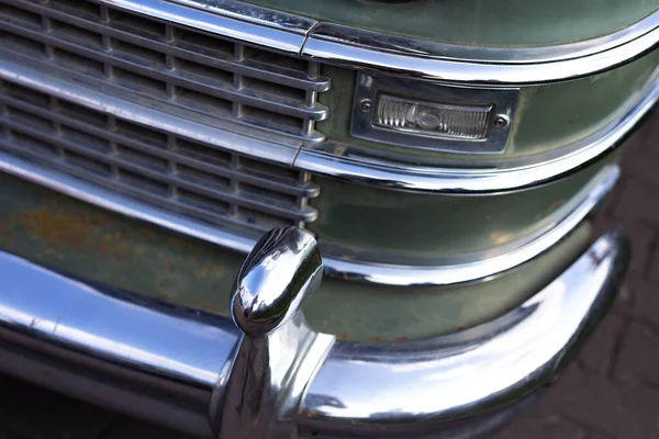Chrome Plated Front Lamp Restored Classic Car Photo Taken Natural — Fotografia de Stock
