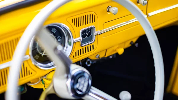 Restored Yellow Classic Car Interior Photo Taken Natural Light — стоковое фото