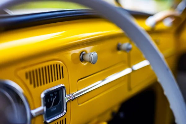 Restored Yellow Classic Car Interior Photo Taken Natural Light — стоковое фото