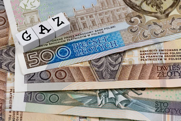 Wording Gas Translated Gas Many Polish Banknotes Dramatic Rise Gas — Photo