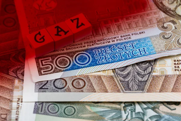 Wording Gas Translated Gas Many Polish Banknotes Dramatic Rise Gas — Photo