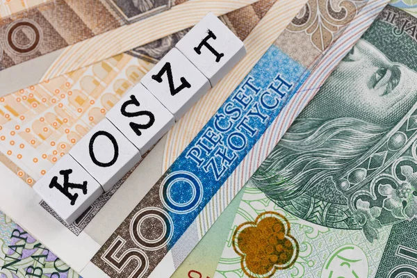 Wording Koszt Translated Cost Many Polish Banknotes New Taxation Rules — ストック写真