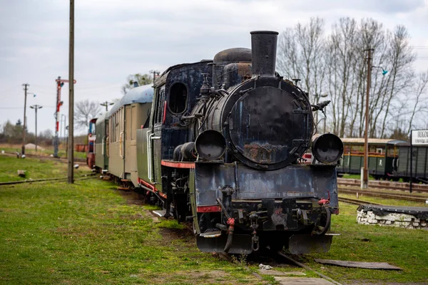 Eine Alte Schmalspurige Dampflokomotive Steht Bahnhof Des Museums Foto Aufgenommen — Stockfoto