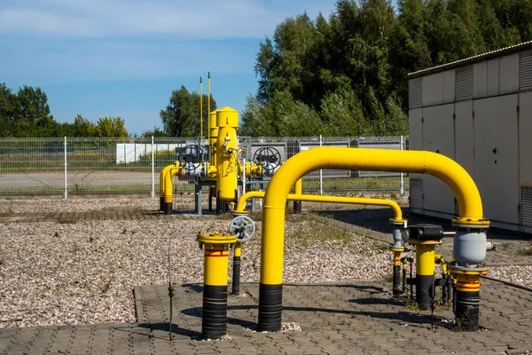 Tubi Gialli Valvole Degli Impianti Trasporto Del Gas Naturale Prezzo — Foto Stock