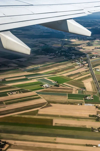 Vista Janela Avião Para Asa Foto Tirada Enquanto Voava Sobre — Fotografia de Stock